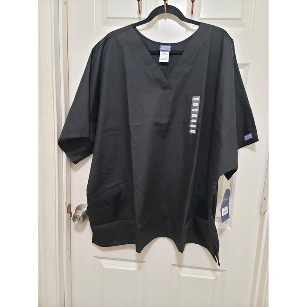 Cherokee Originals Unisex Scrub Top Black V-Neck With Pockets Size 5XL